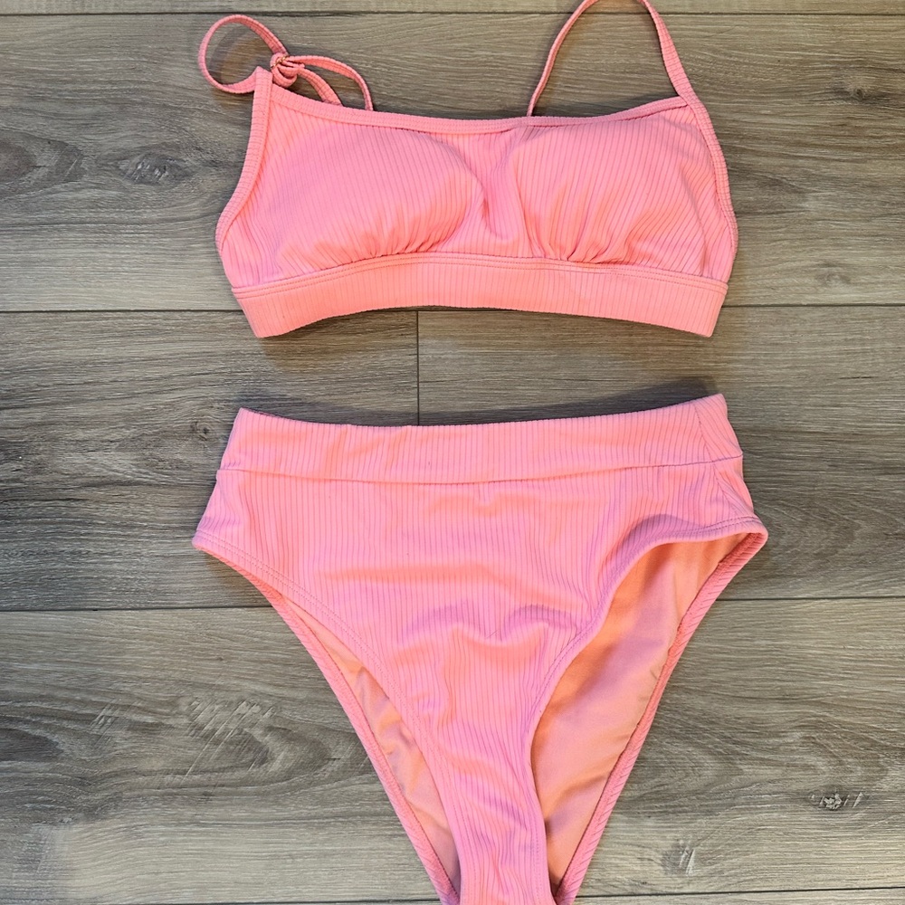 Target Pink Ribbed Bikini Set